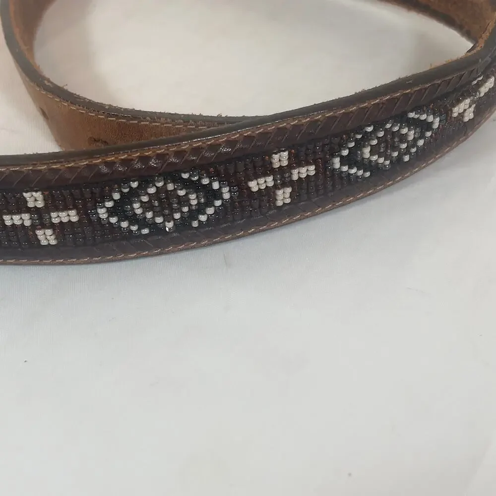 Southwest Top Grain Cowhide Leather Western Belt Beaded NO BUCKLE Size 28